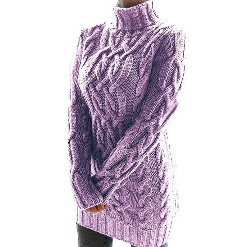 Robe pull femme torsadée col montant manches longues | Coupe féminine + Style élégant + Facile à accessoiriser – ROBEMODE