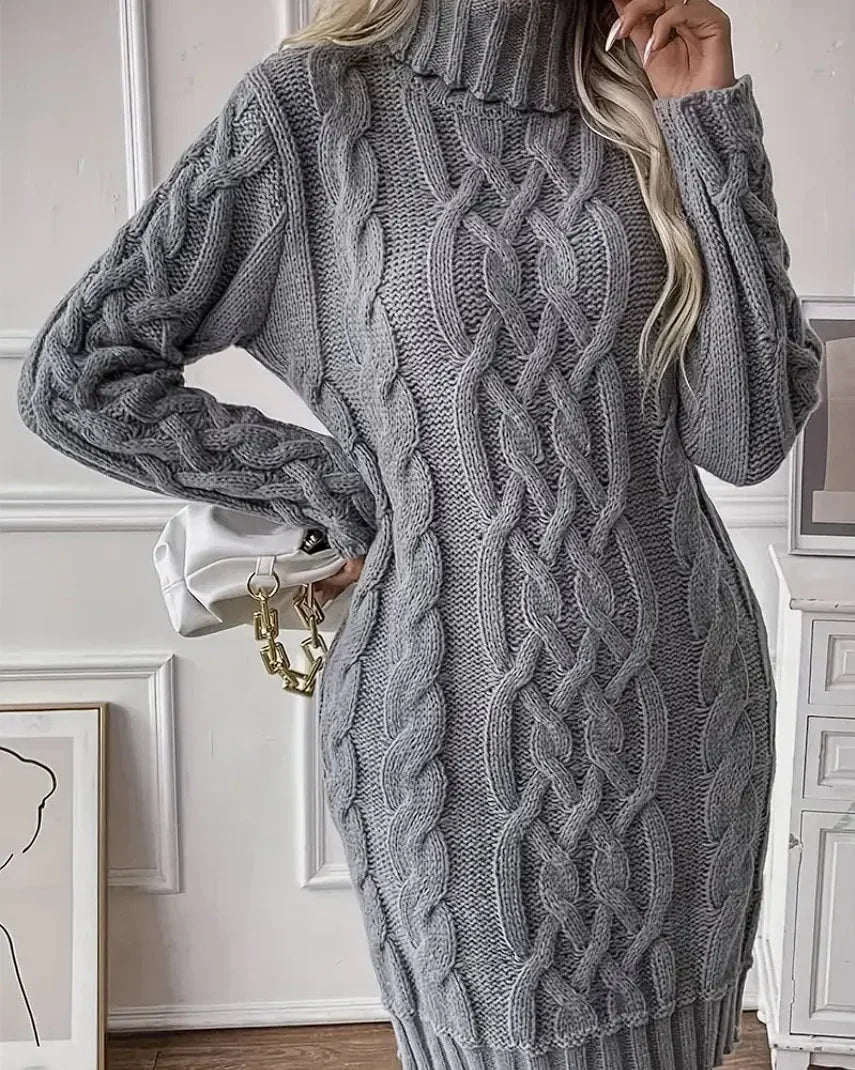 Robe pull femme torsadée col montant manches longues | Coupe féminine + Style élégant + Facile à accessoiriser – ROBEMODE