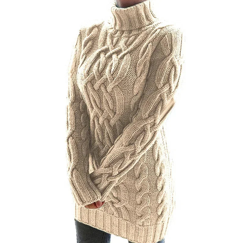 Robe pull femme torsadée col montant manches longues | Coupe féminine + Style élégant + Facile à accessoiriser – ROBEMODE