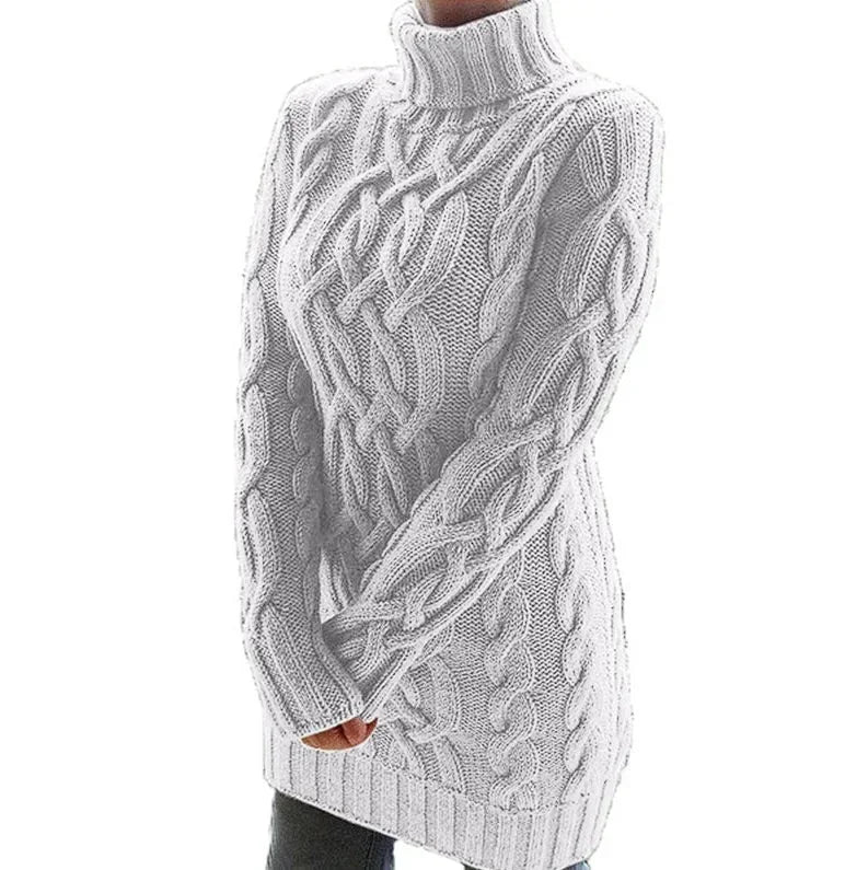 Robe pull femme torsadée col montant manches longues | Coupe féminine + Style élégant + Facile à accessoiriser – ROBEMODE