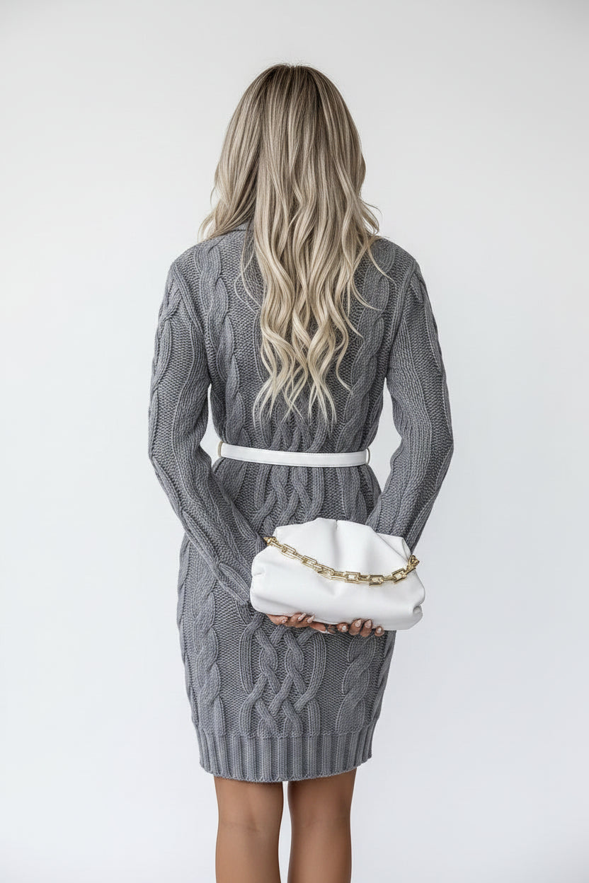 Robe pull femme torsadée col montant manches longues | Coupe féminine + Style élégant + Facile à accessoiriser – ROBEMODE
