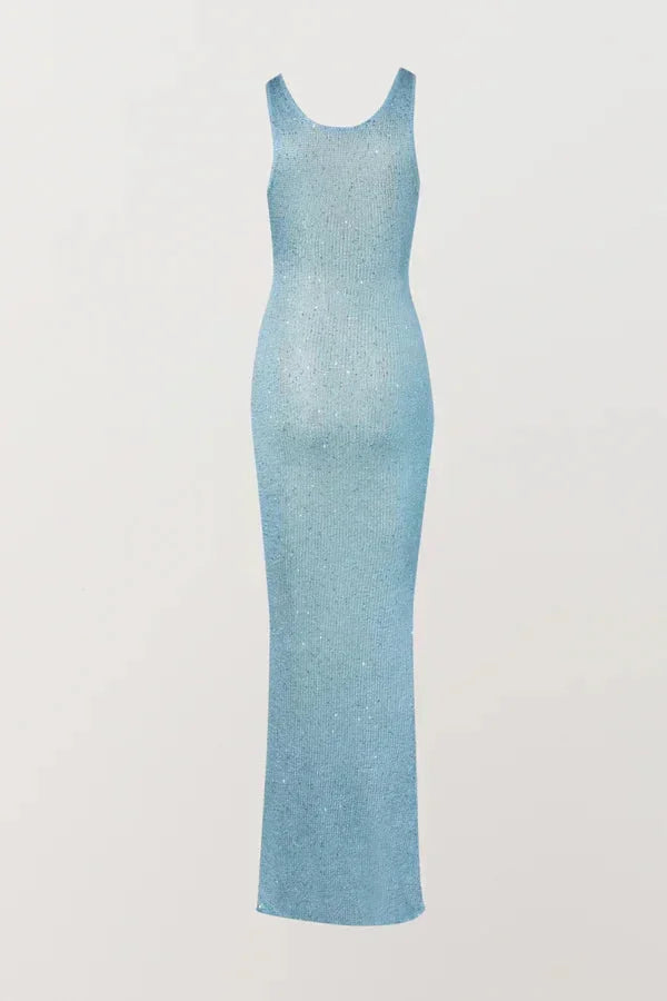 Robe longue femme scintillante ajustée sans manches soirée