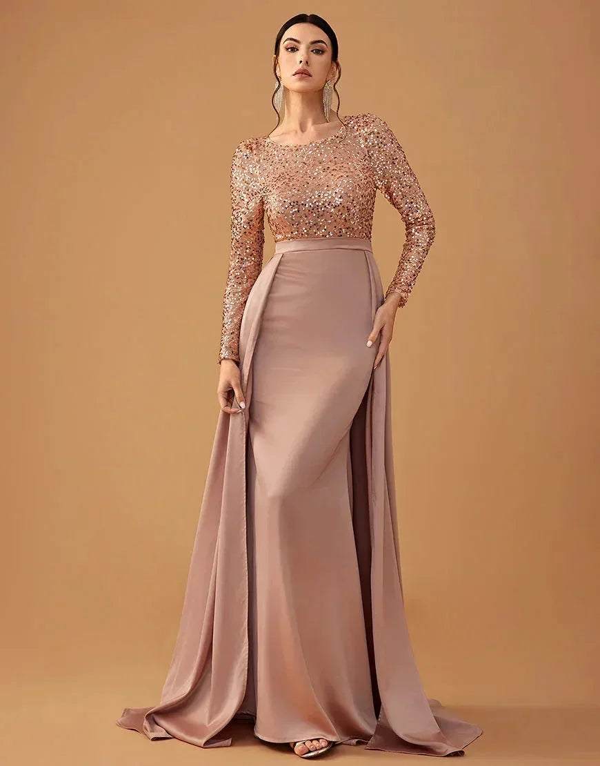 Robe Longue Soirée Sequins Haut Ajusté Jupe Fluide 3 Coloris | ROBEMODE