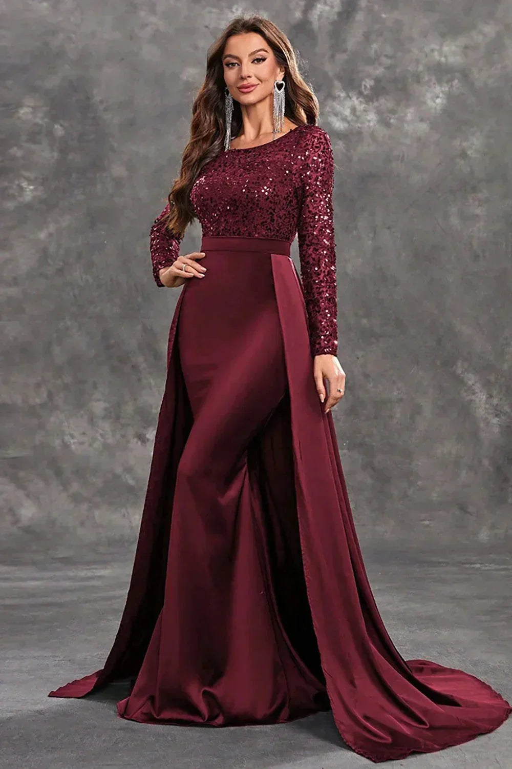 Robe Longue Soirée Sequins Haut Ajusté Jupe Fluide 3 Coloris | ROBEMODE