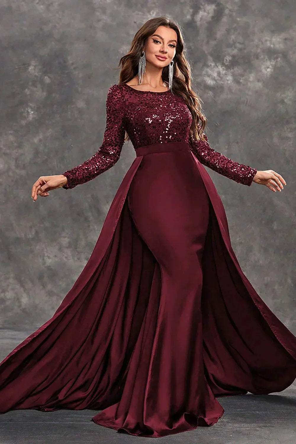 Robe Longue Soirée Sequins Haut Ajusté Jupe Fluide 3 Coloris | ROBEMODE