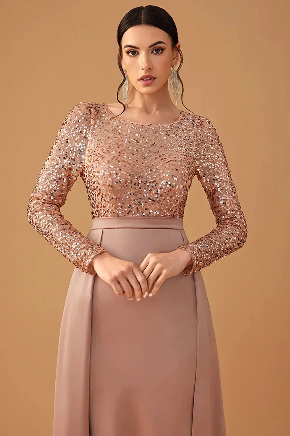 Robe Longue Soirée Sequins Haut Ajusté Jupe Fluide 3 Coloris | ROBEMODE