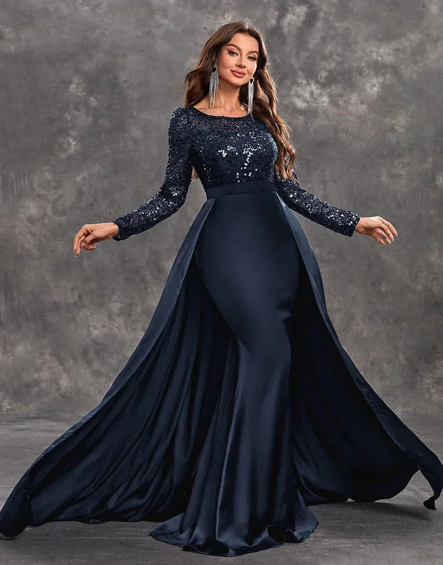 Robe Longue Soirée Sequins Haut Ajusté Jupe Fluide 3 Coloris | ROBEMODE
