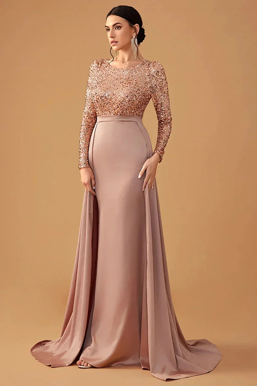 Robe Longue Soirée Sequins Haut Ajusté Jupe Fluide 3 Coloris | ROBEMODE